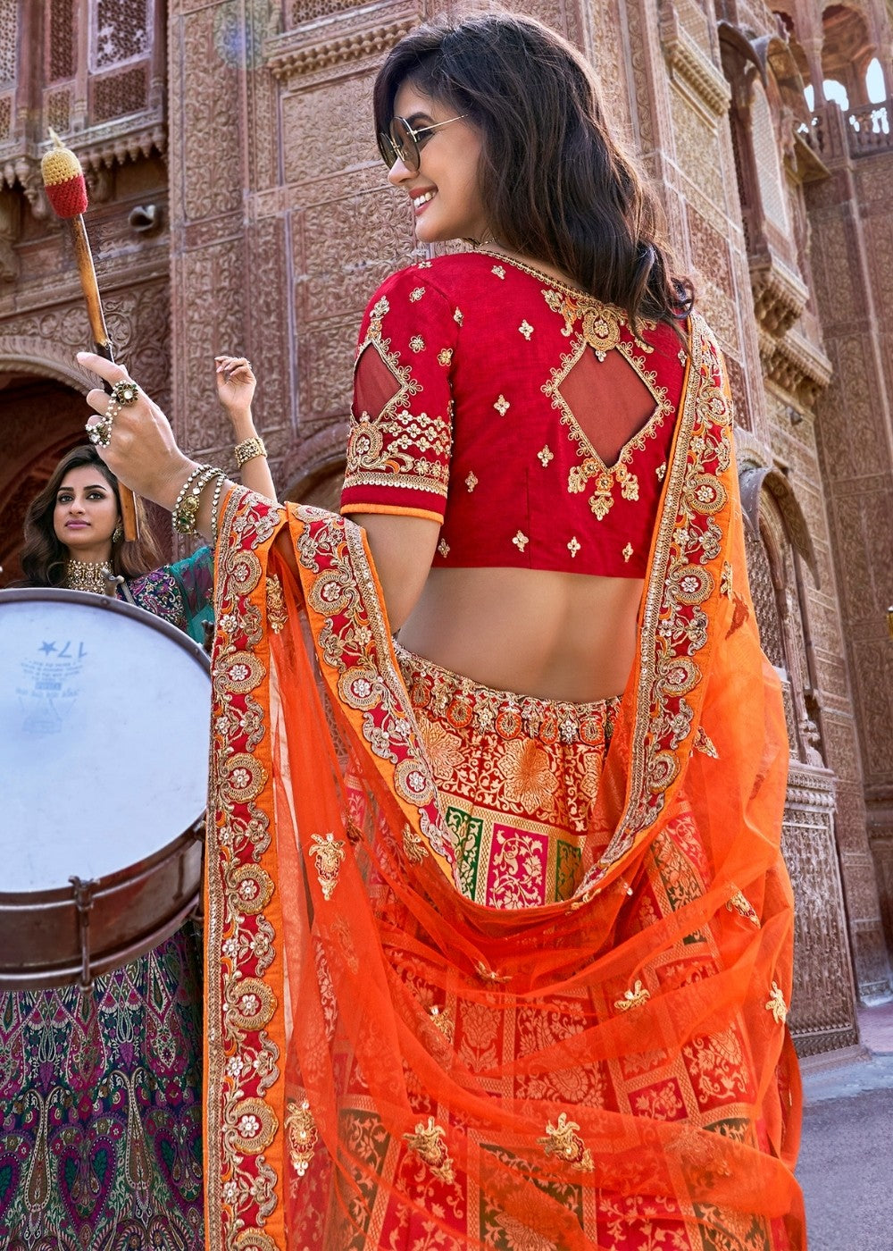 MySilkLove Tia Maria Orange and Red Silk Lehenga Choli