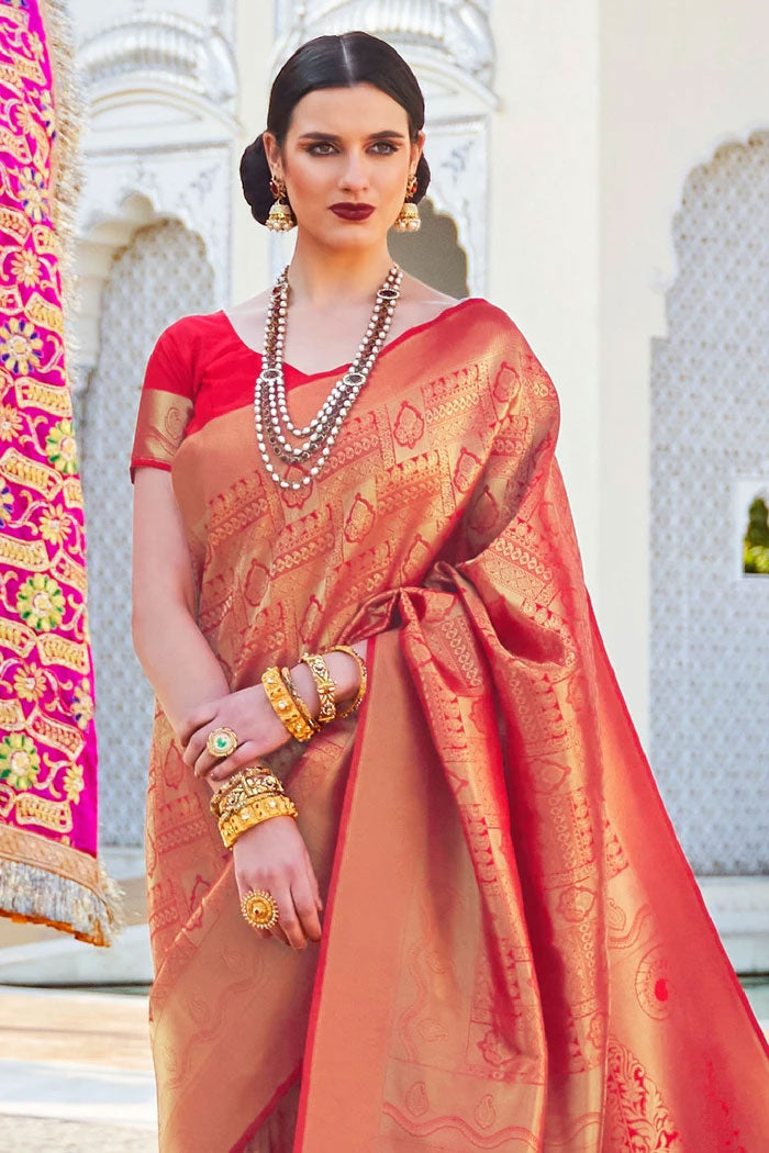 Chilli red clearance wedding saree images