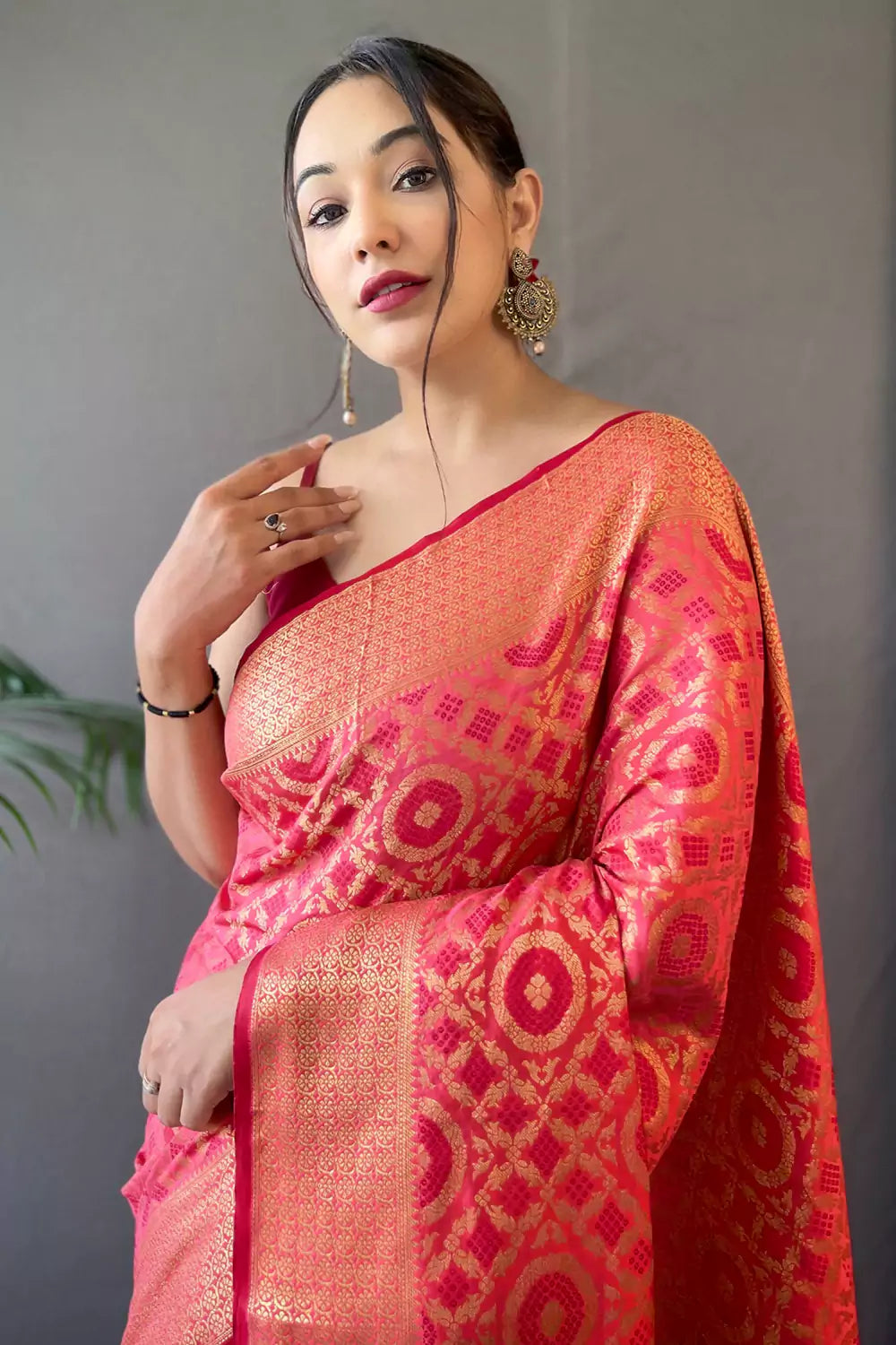 Buy MySilkLove Cinnabar Pink Patola Silk Saree Online