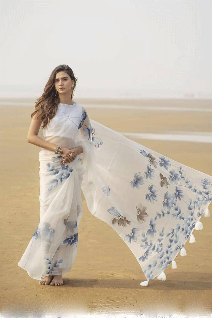 Buy MySilkLove Candy White Soft Organza Saree Online