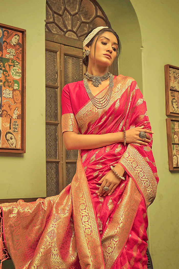 Buy MySilkLove Scarlet Red Zari Woven Banarasi Saree Online