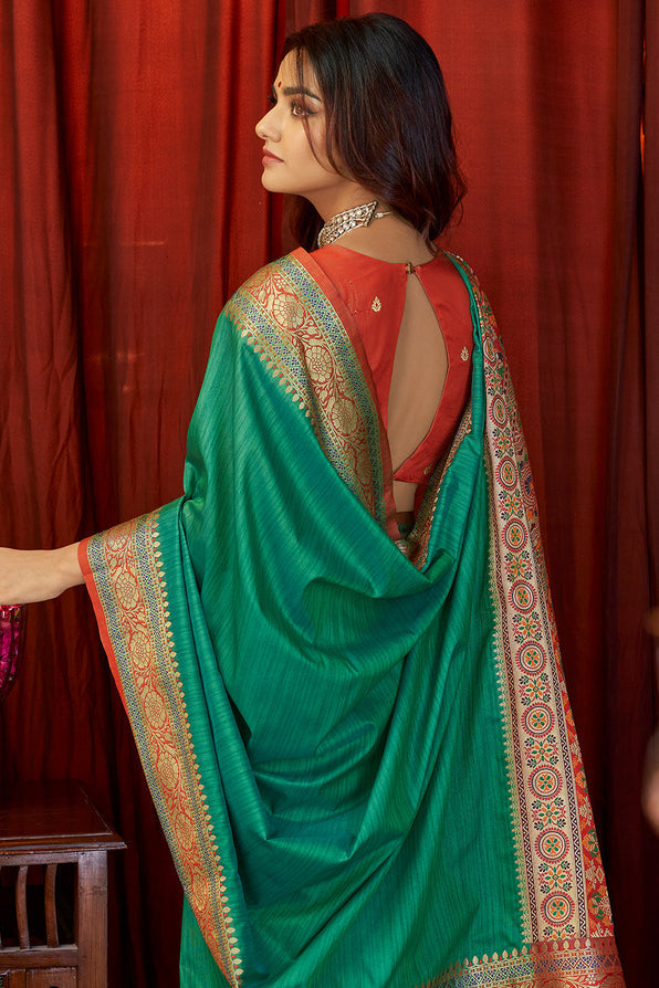 Buy MySilkLove Polished Pine Green South Silk Saree Online