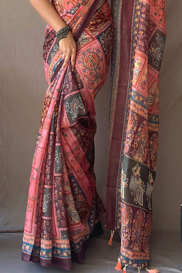 Buy MySilkLove Del Rio Pink Kalamkari Saree Online