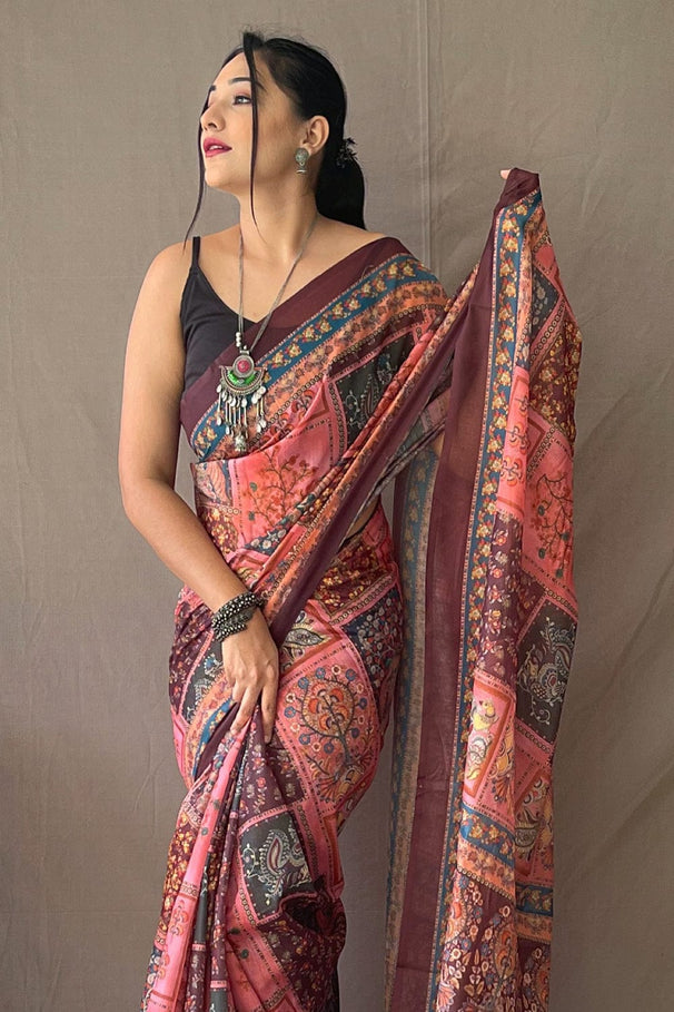 Buy MySilkLove Del Rio Pink Kalamkari Saree Online