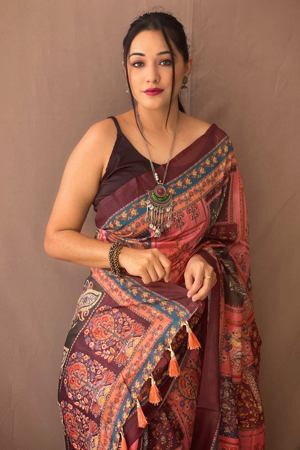 Buy MySilkLove Del Rio Pink Kalamkari Saree Online