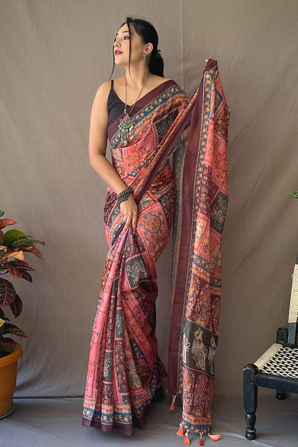 Buy MySilkLove Del Rio Pink Kalamkari Saree Online