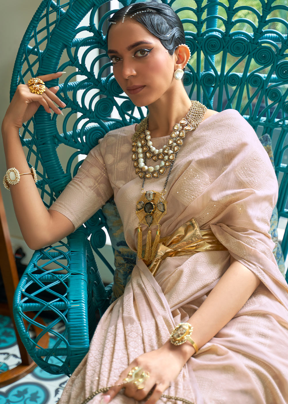 Buy MySilkLove Muddy Waters Brown Woven Chikankari Silk Saree Online