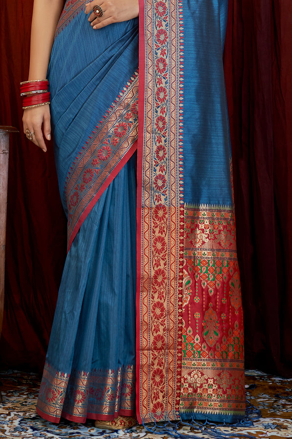 Buy MySilkLove San Marino Blue South Silk Saree Online