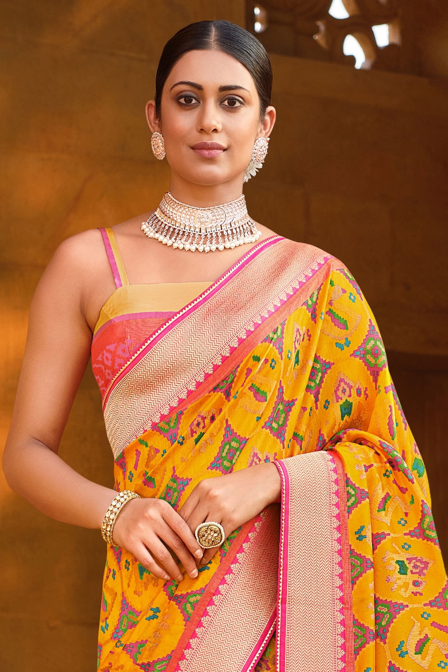 Buy MySilkLove Buttercup Yellow Brasso Patola Printed Saree Online
