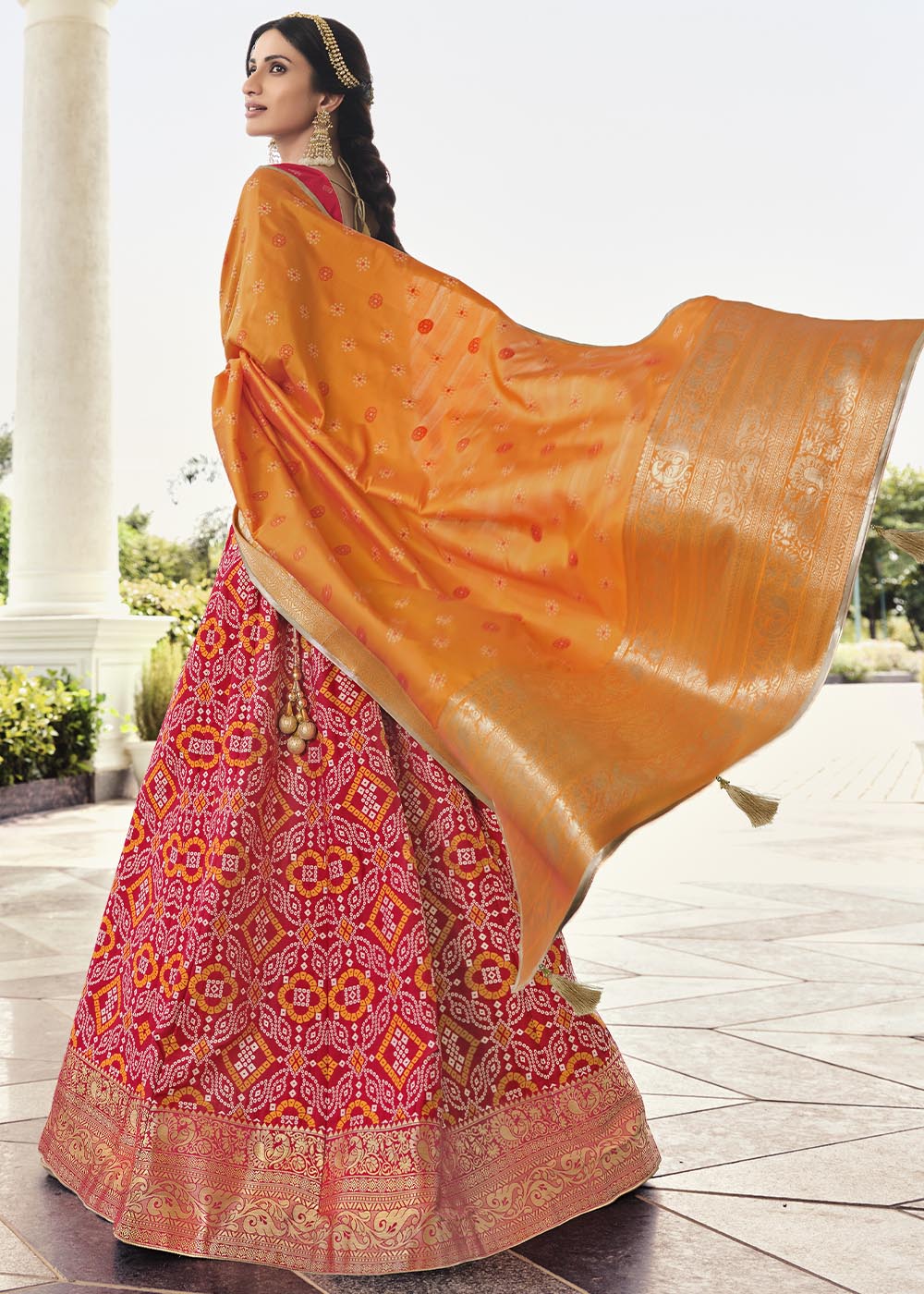 Buy MySilkLove Cinnabar Red and Orange Banarasi Silk Lehenga Choli Online