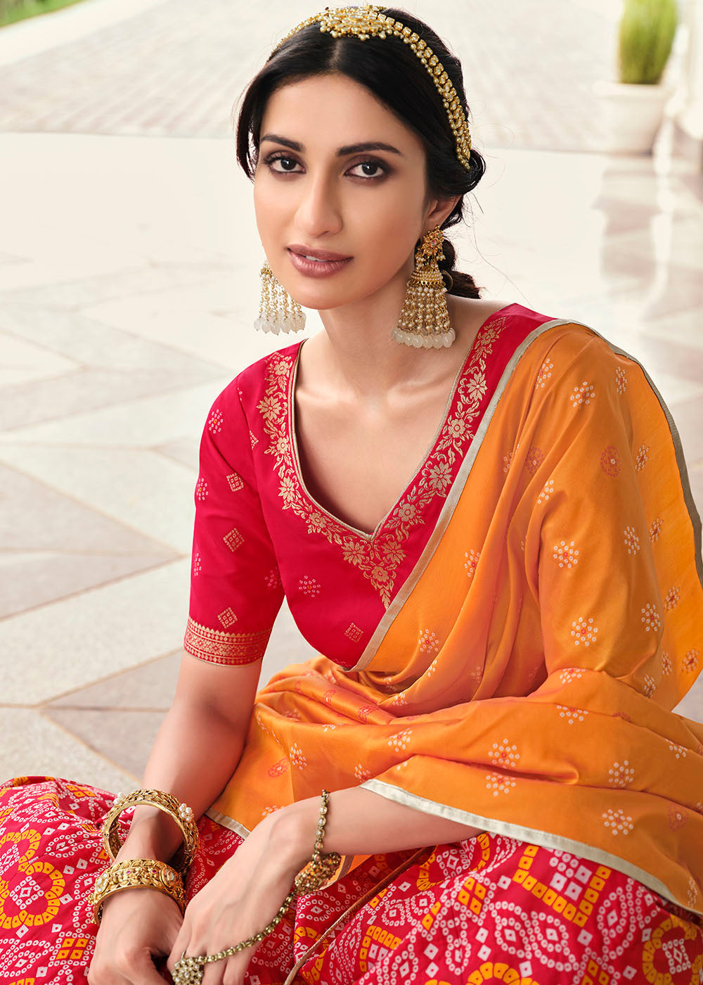 Buy MySilkLove Cinnabar Red and Orange Banarasi Silk Lehenga Choli Online
