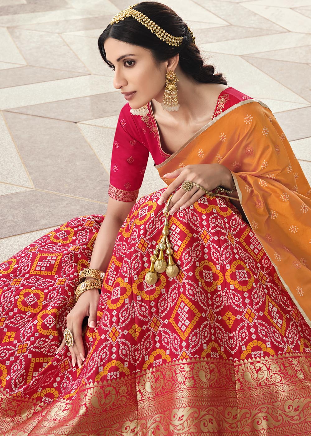 Buy MySilkLove Cinnabar Red and Orange Banarasi Silk Lehenga Choli Online
