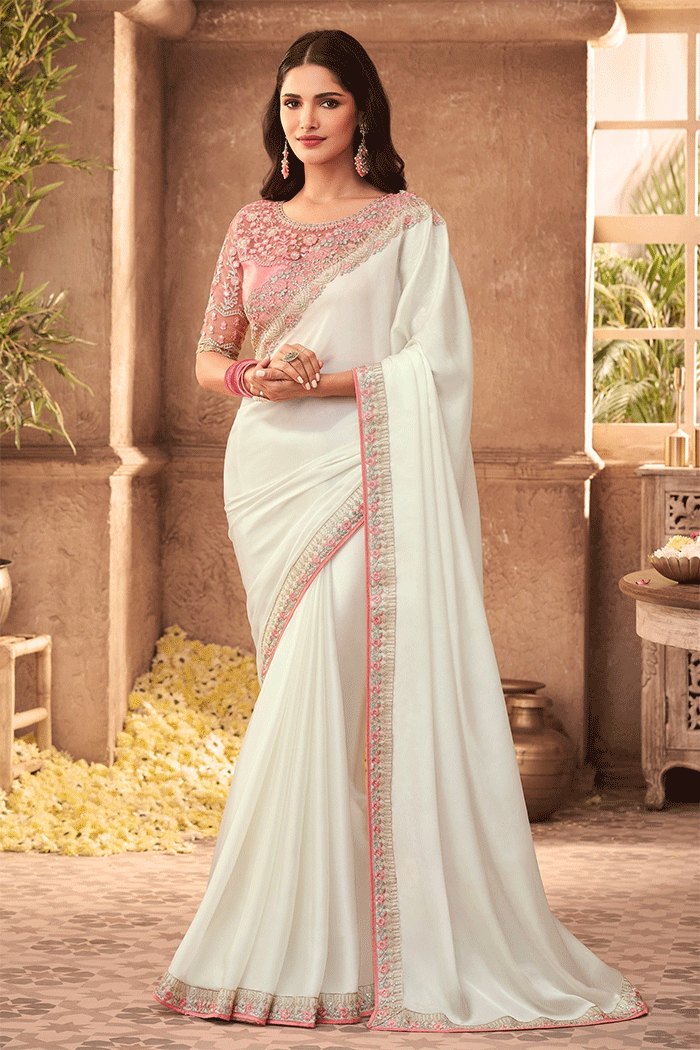 Buy White Rock Designer Partywear Saree Online MySilkLove