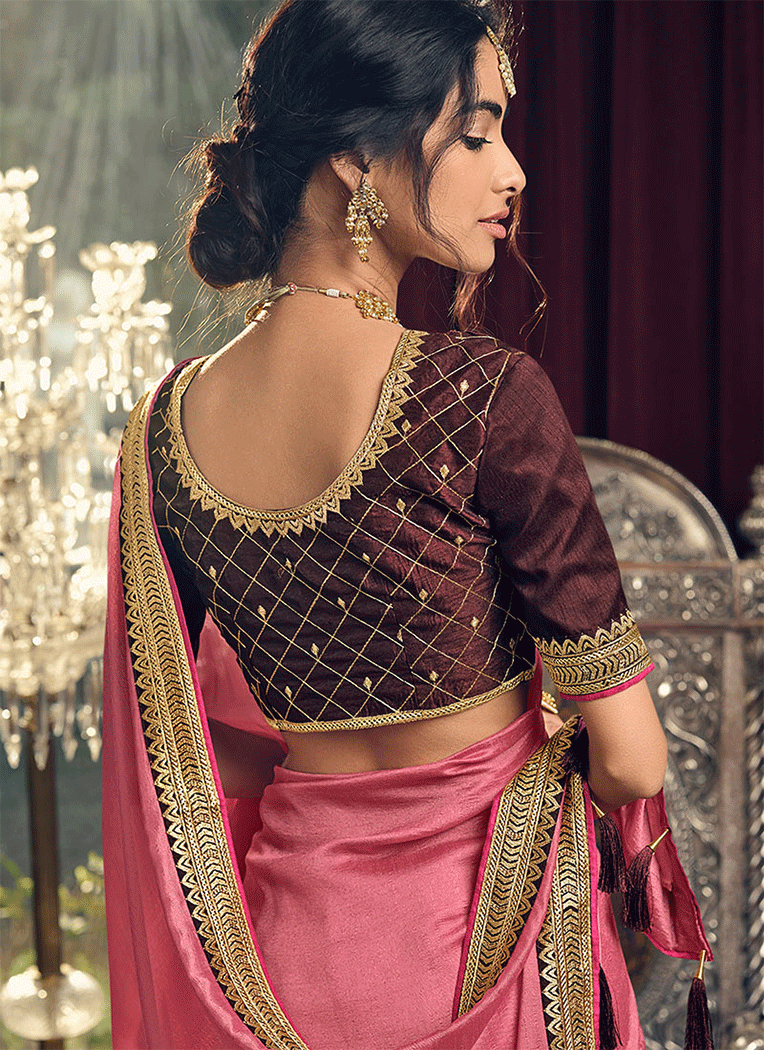 Buy MySilkLove Cinnamon Pink and Brown Designer Silk Saree Online
