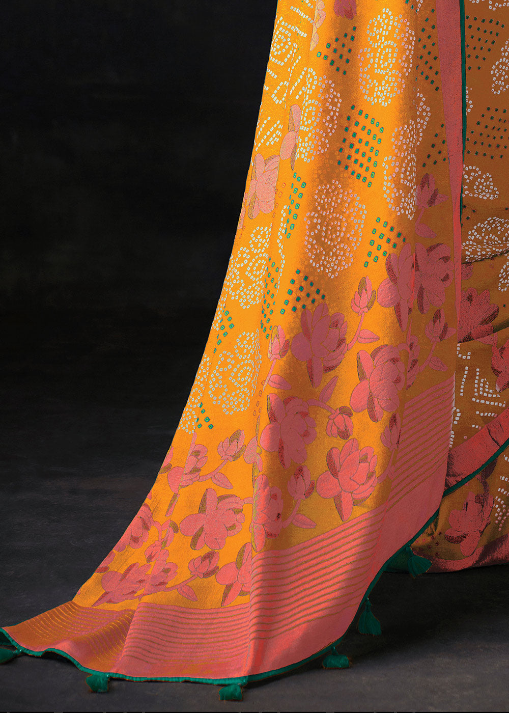 Buy MySilkLove Carrot Orange Bandhani Print Soft Silk Saree Online