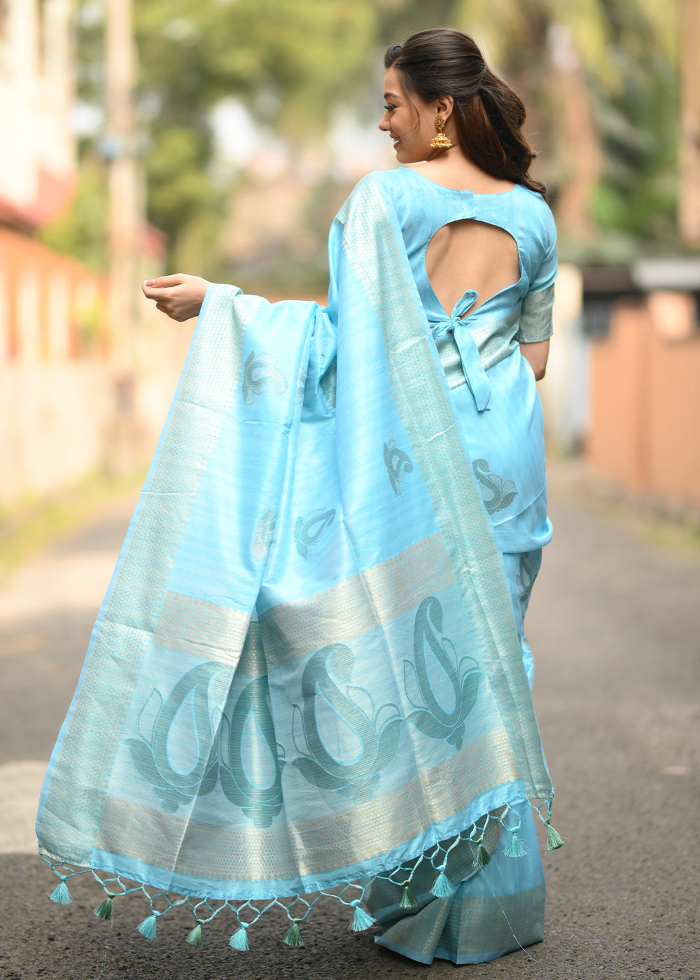 Buy MySilkLove Sky Blue Woven Soft Silk Saree Online