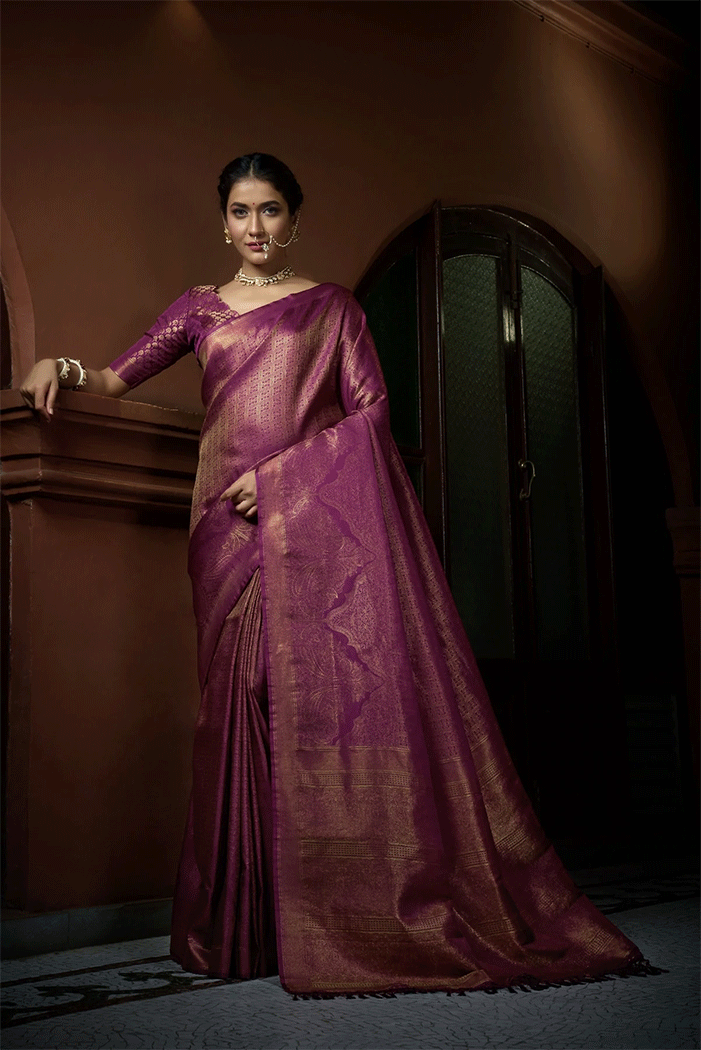 Orchid Pearl Purple Zari Woven Kanjivaram Saree – Mysilklove