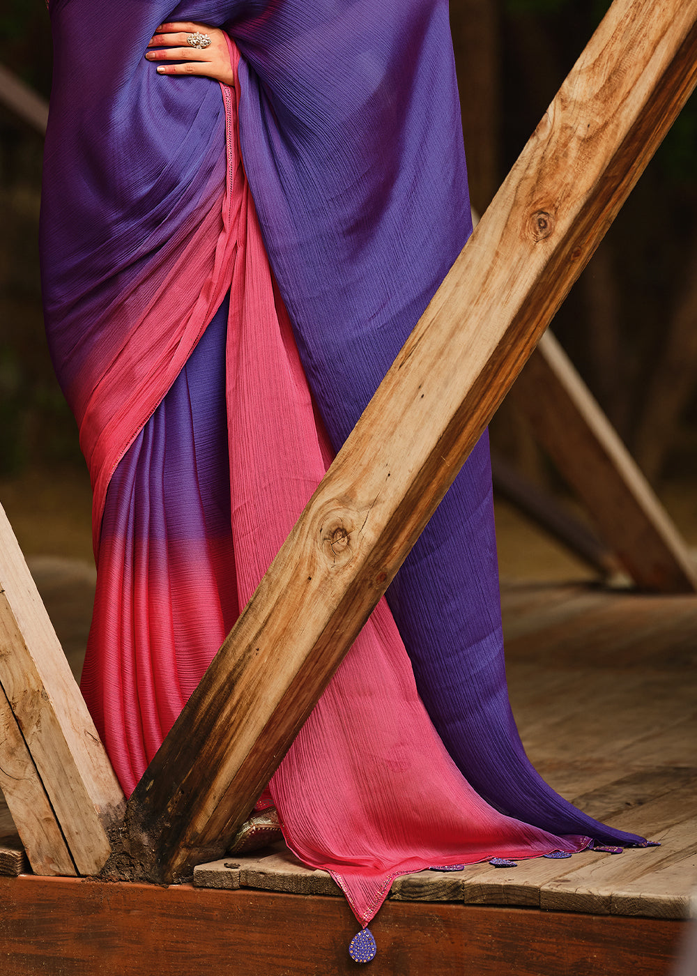 Buy MySilkLove Scampi Purple and Pink Chiffon Saree With Printed Blouse Online