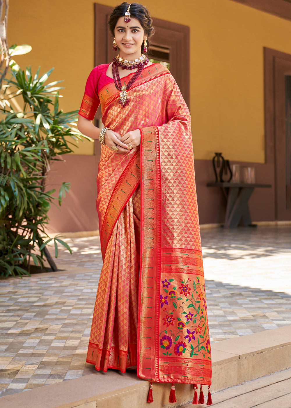 Buy MySilkLove Cinnabar Red Woven Paithani Silk Saree Online