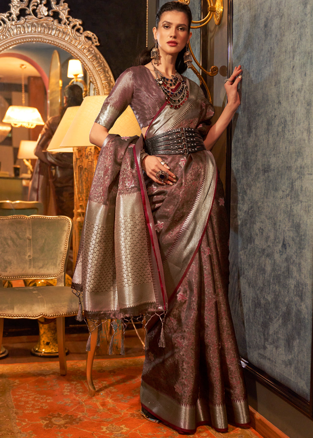 Buy MySilkLove Deep Fir Brown Dual Tone Banarasi Organza Silk Saree Online