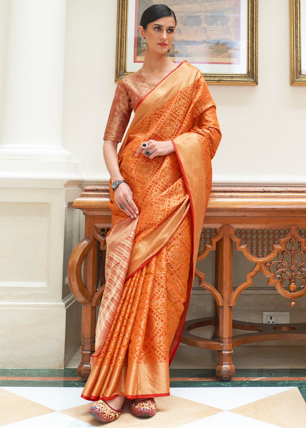 Buy MySilkLove Flame Pea Orange Woven Patola Silk Saree Online