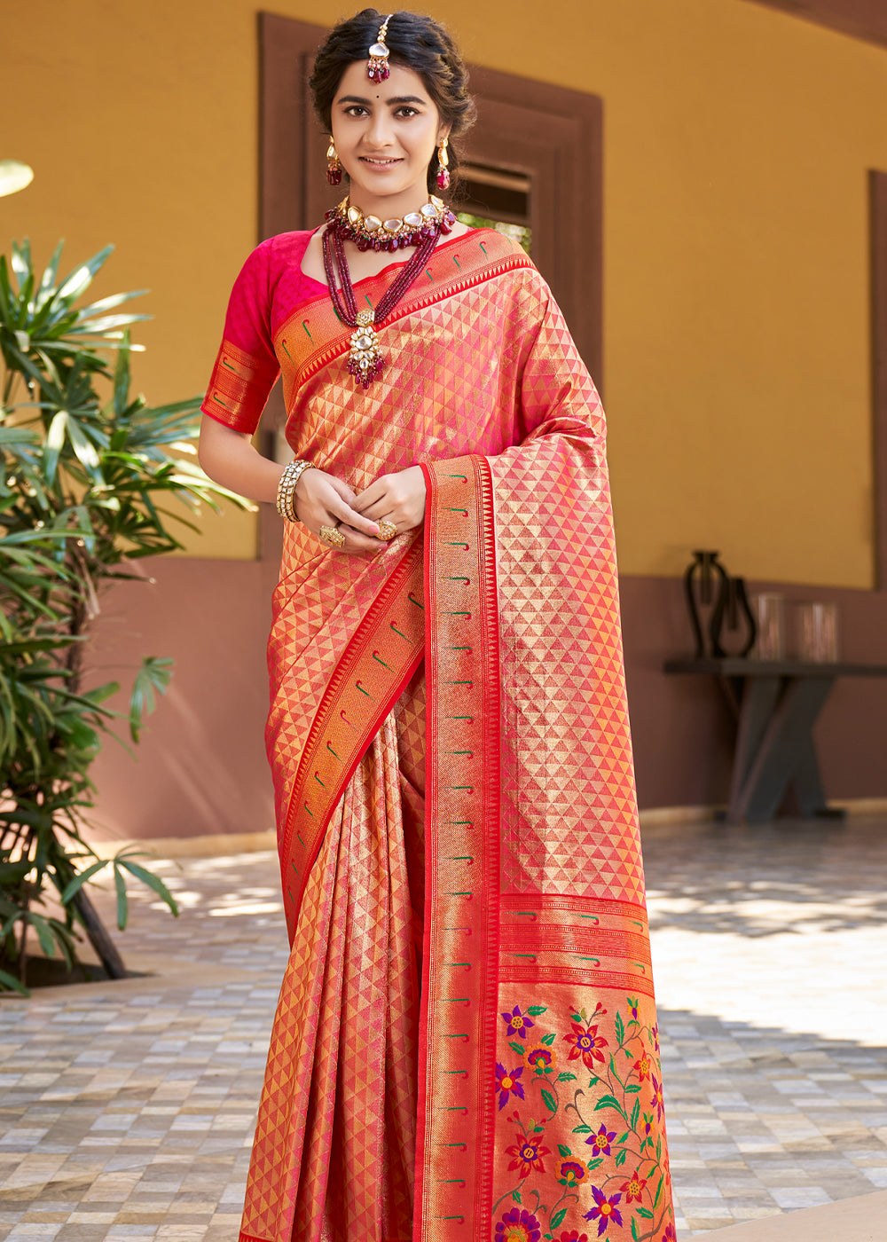 Buy MySilkLove Cinnabar Red Woven Paithani Silk Saree Online