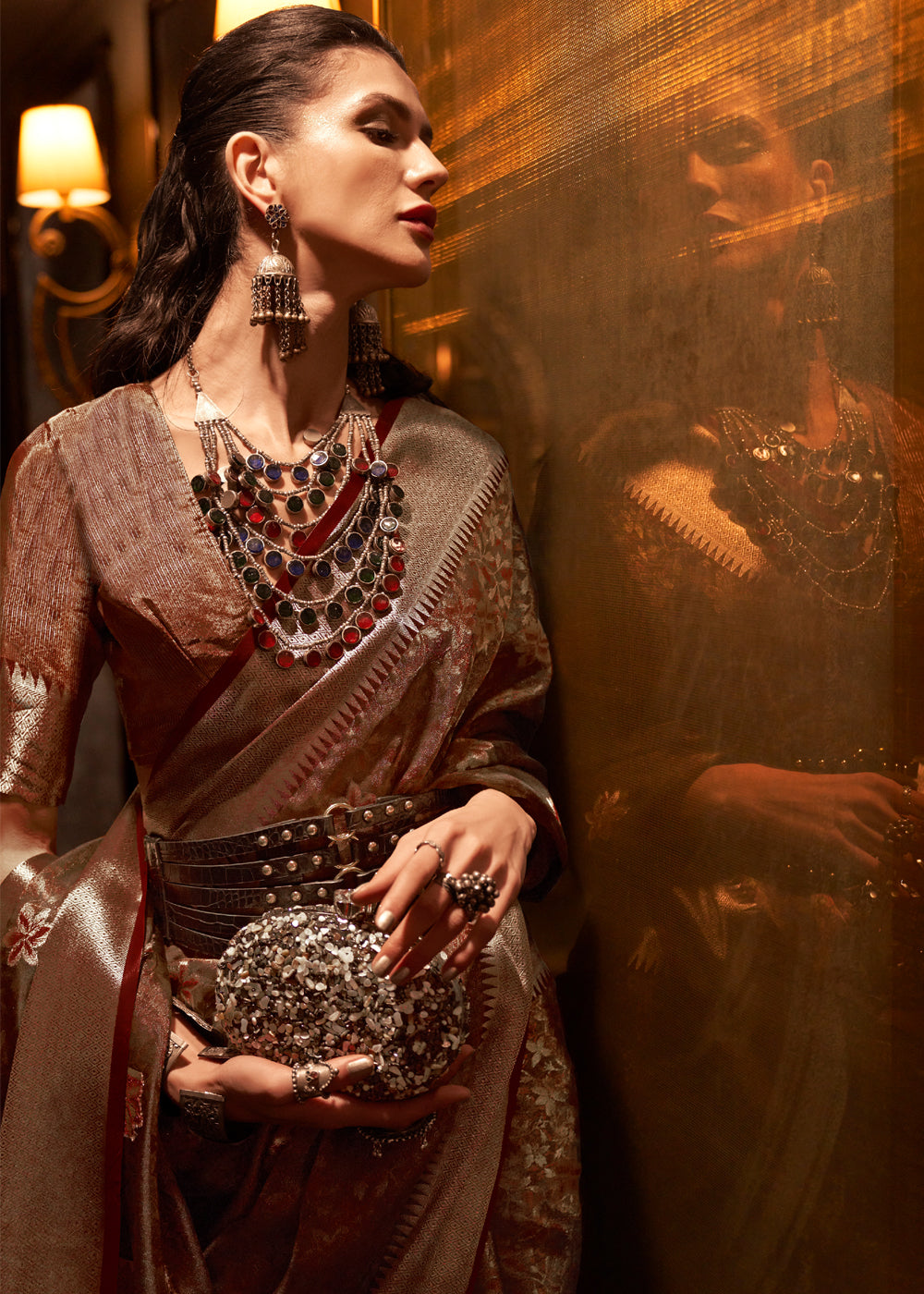 Buy MySilkLove Deep Fir Brown Dual Tone Banarasi Organza Silk Saree Online