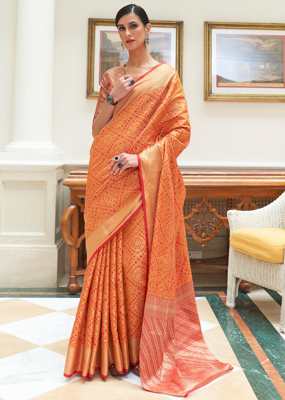 Buy MySilkLove Flame Pea Orange Woven Patola Silk Saree Online