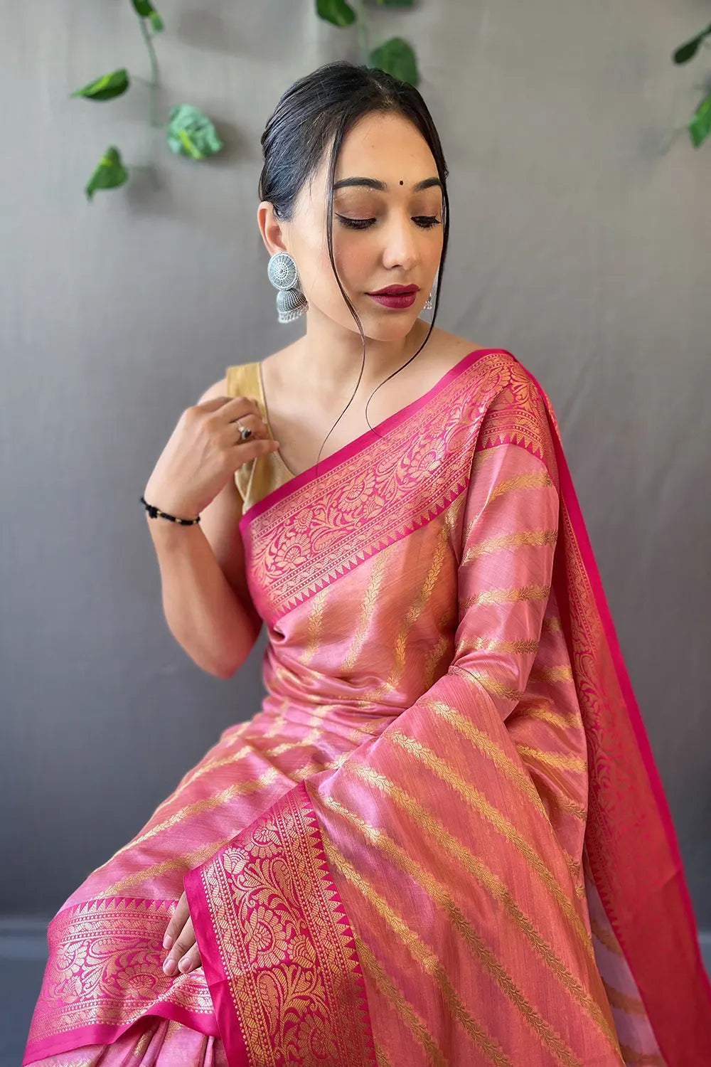 Buy MySilkLove Chestnut pink Zari Woven Organza Saree Online