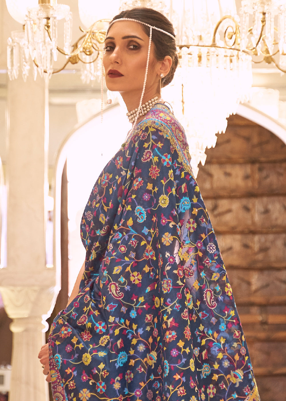 Buy MySilkLove Scarpa Blue Banarasi Jamawar Woven Silk Saree Online