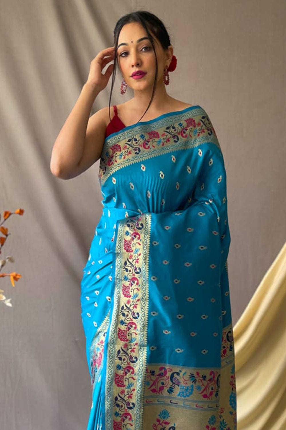 Buy MySilkLove Astral Blue Zari Woven Paithani Saree Online