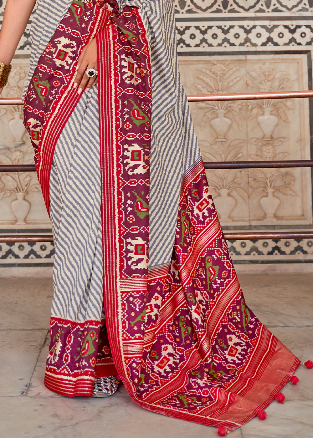 Buy MySilkLove Bizarre Red and White Cotton Patola Printed Saree Online