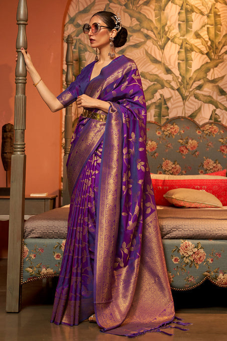 Buy MySilkLove Eminence Purple Zari Woven Kanjivaram Silk Saree Online