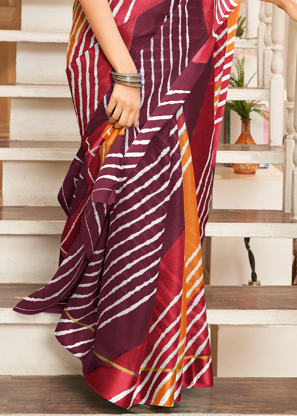 Buy MySilkLove Orchid Purple Pink and Orrange Cotton Saree With Leheriya Print Online