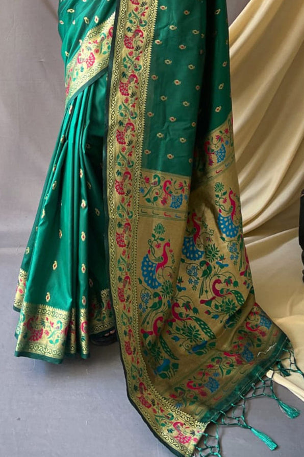 Buy MySilkLove Everglade Green Zari Woven Paithani Saree Online