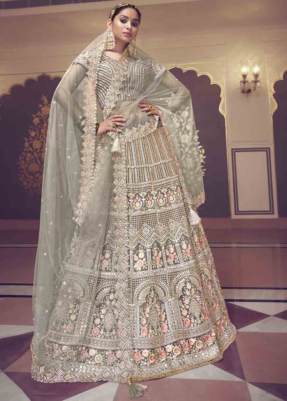 MySilkLove Sandstone Grey Net Lehenga Choli