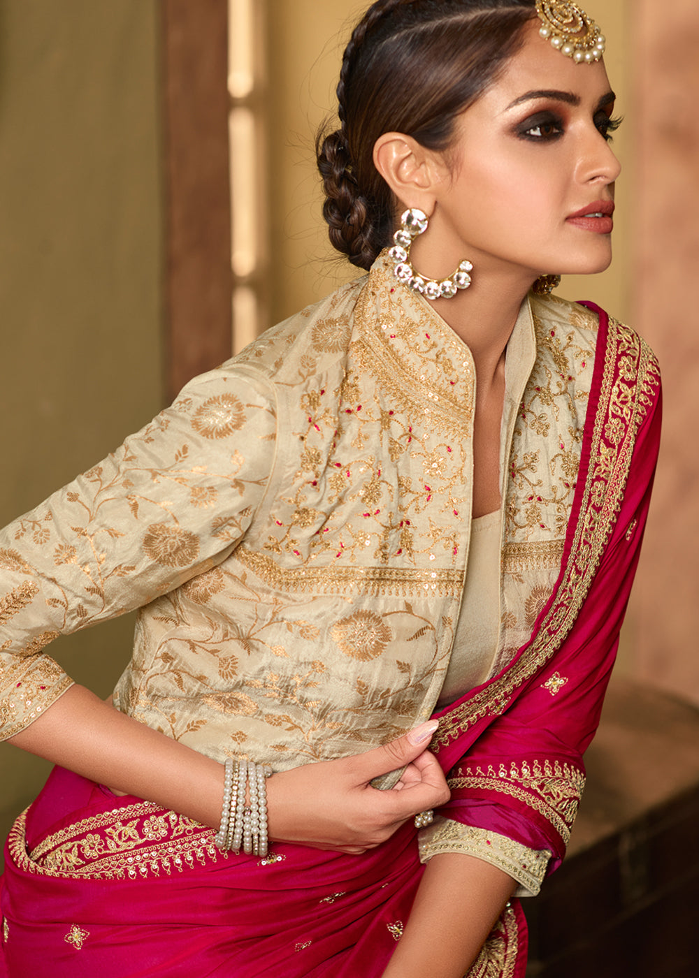 Buy MySilkLove Shiraz Red Designer Embroidered Silk Saree Online