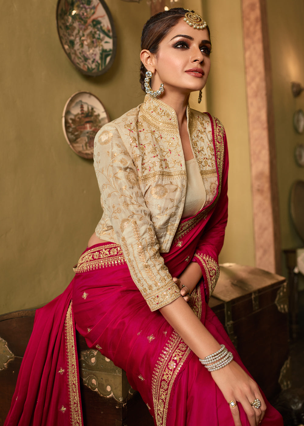 Buy MySilkLove Shiraz Red Designer Embroidered Silk Saree Online