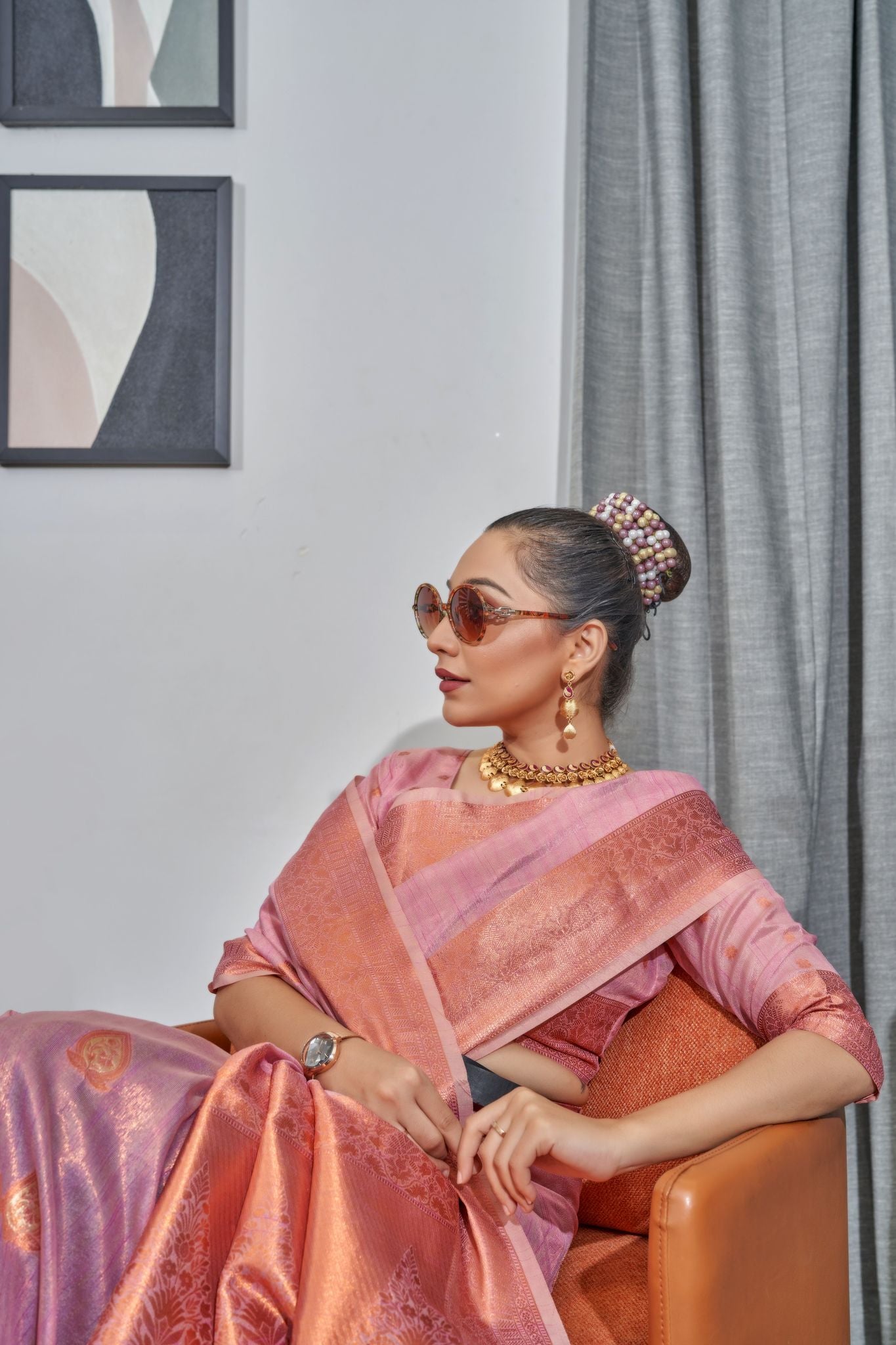 Buy MySilkLove Beauty Bush Pink Woven Organza Tissue Silk Saree Online
