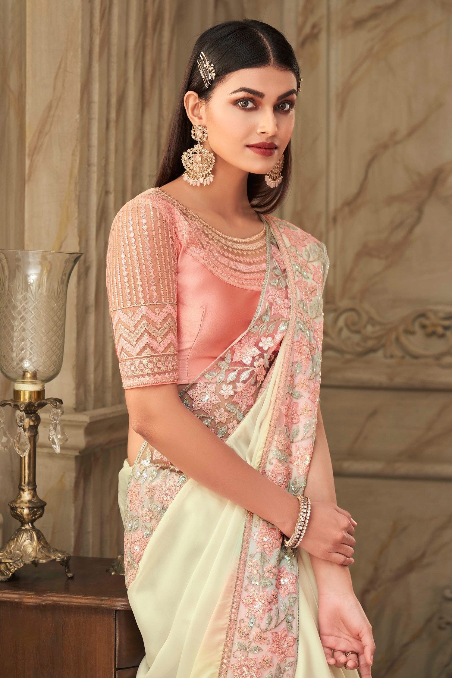 Buy MySilkLove Bridal Heath White Designer Silk Saree Online