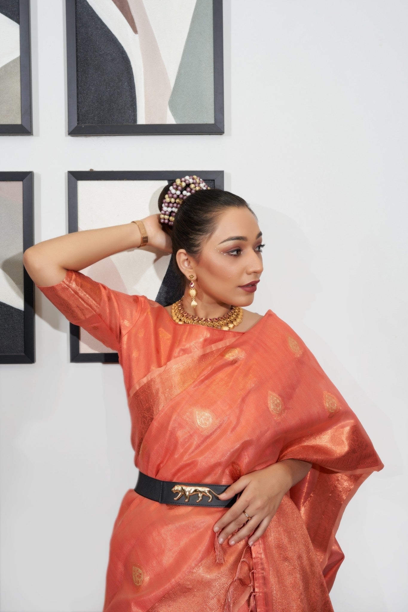 Buy MySilkLove Japonica Peach Woven Organza Tissue Silk Saree Online