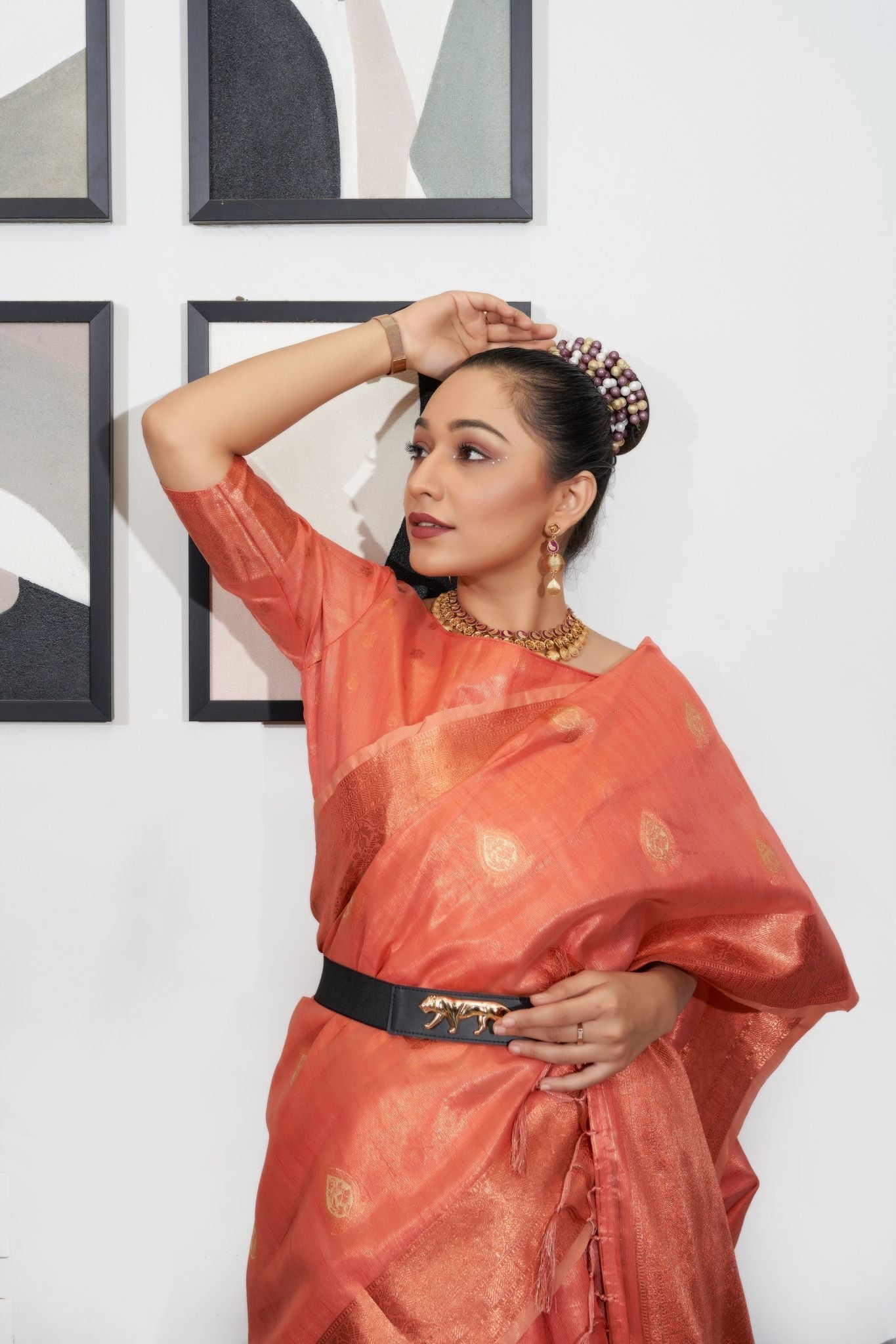 Buy MySilkLove Japonica Peach Woven Organza Tissue Silk Saree Online