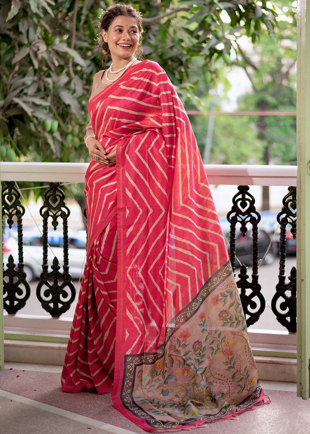 Buy MySilkLove Wild Pink Digital Printed Soft Silk Saree Online