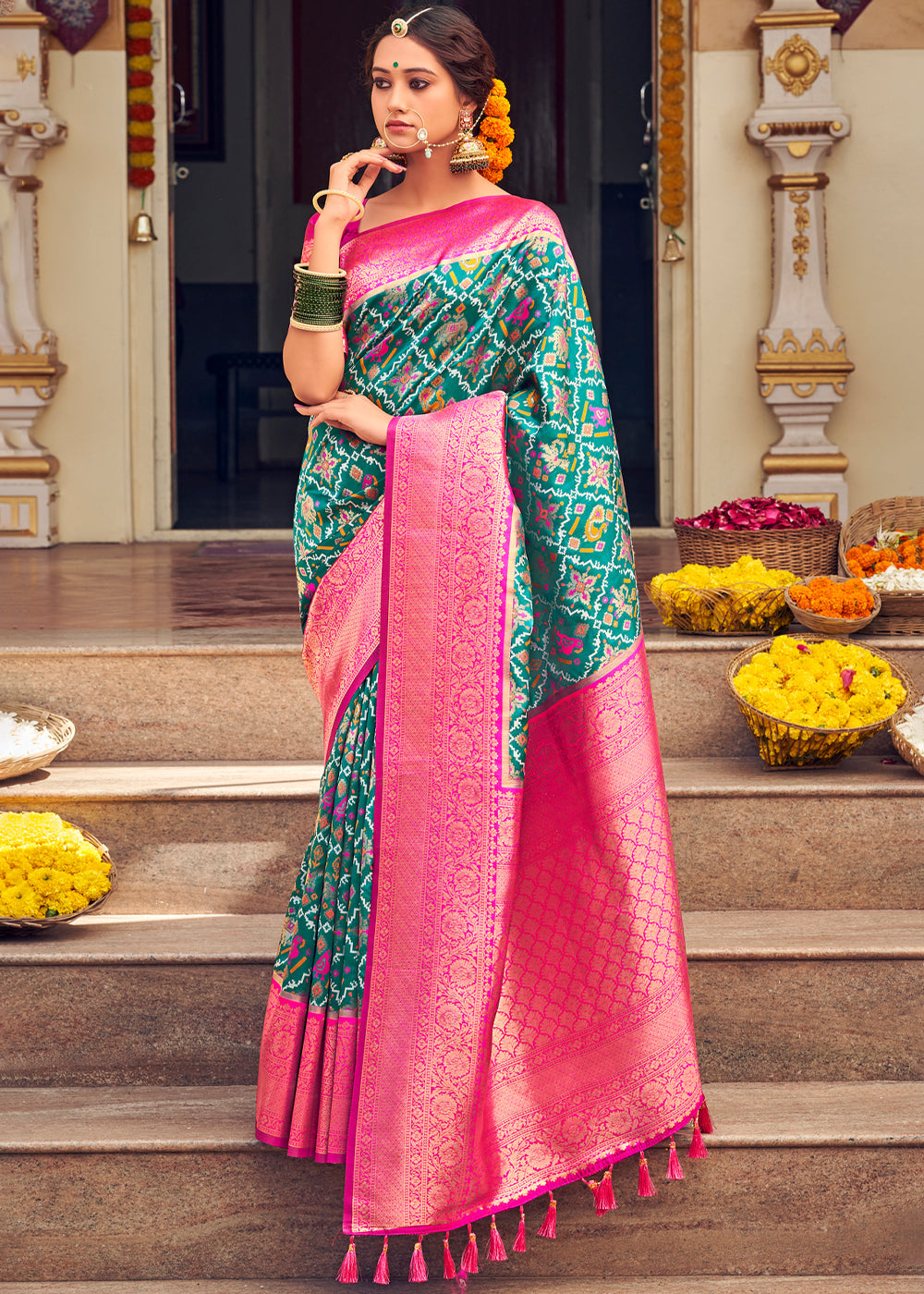 Buy MySilkLove Shadow Green Woven Banarasi Patola Silk Saree Online