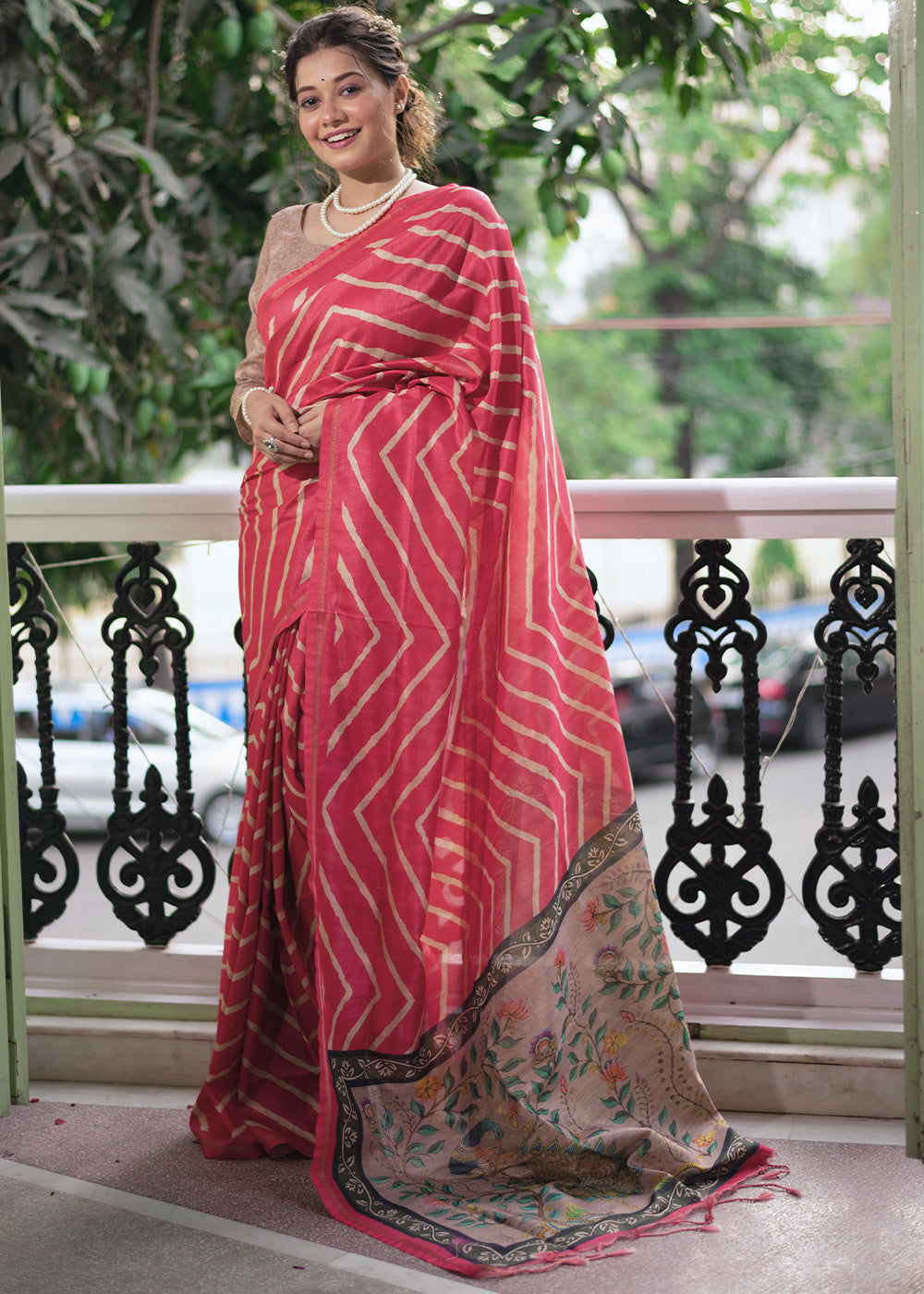 Buy MySilkLove Wild Pink Digital Printed Soft Silk Saree Online
