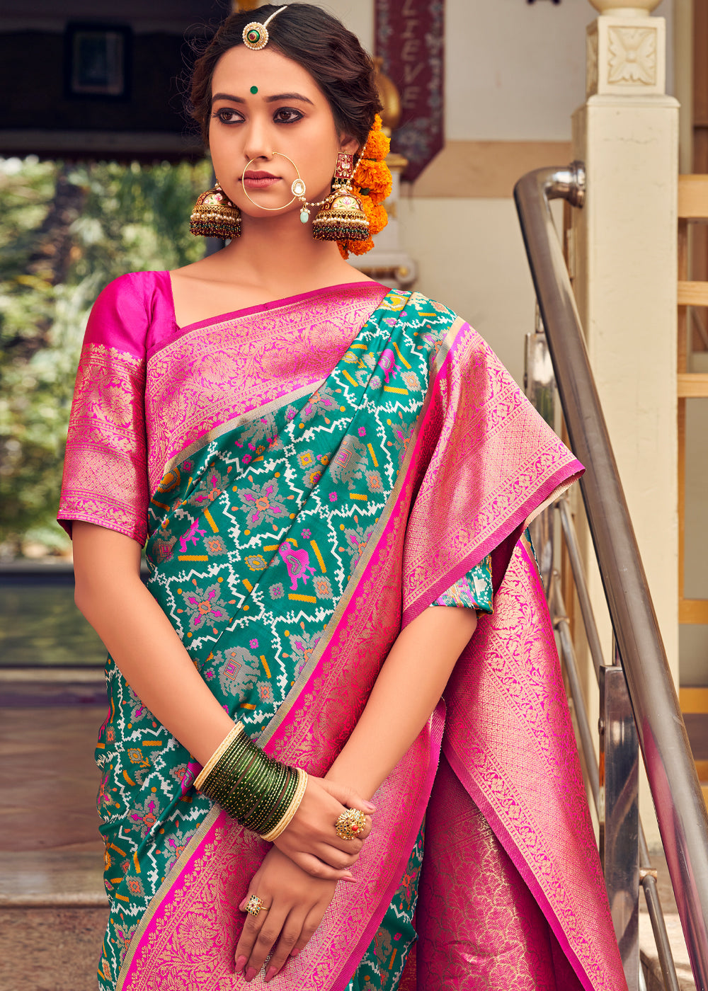 Buy MySilkLove Shadow Green Woven Banarasi Patola Silk Saree Online