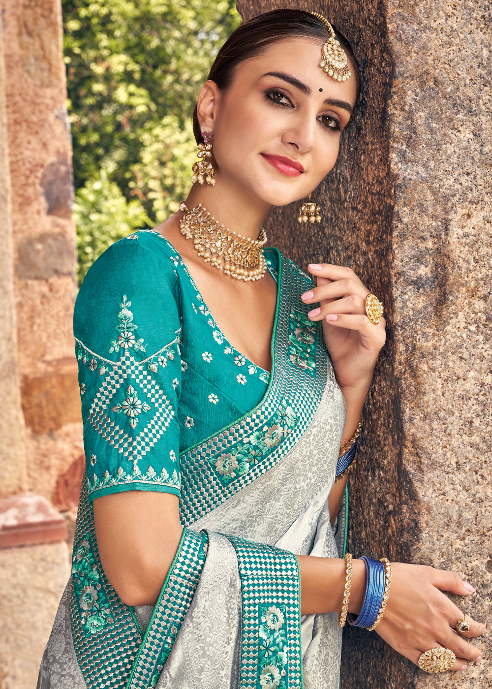 MySilkLove Celeste Silver and Blue Zari Woven Designer Banarasi Saree