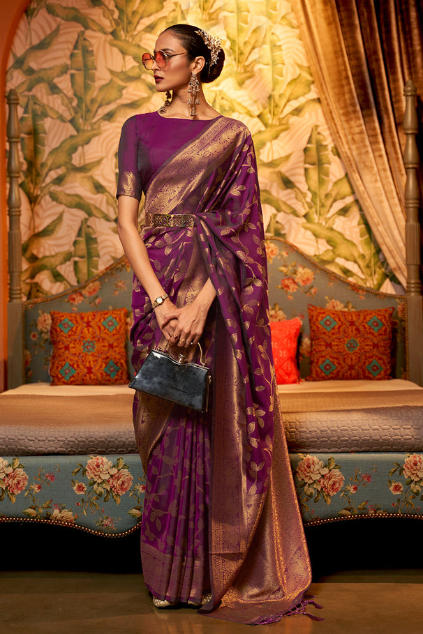 Buy MySilkLove Claret Purple Zari Woven Kanjivaram Silk Saree Online