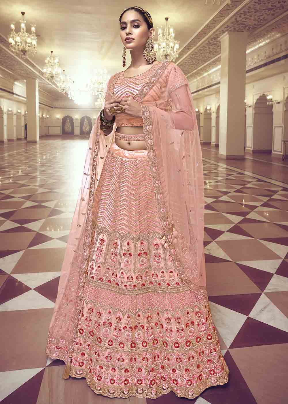 Tuft Bush Pink Net Lehenga Choli – MySilkLove