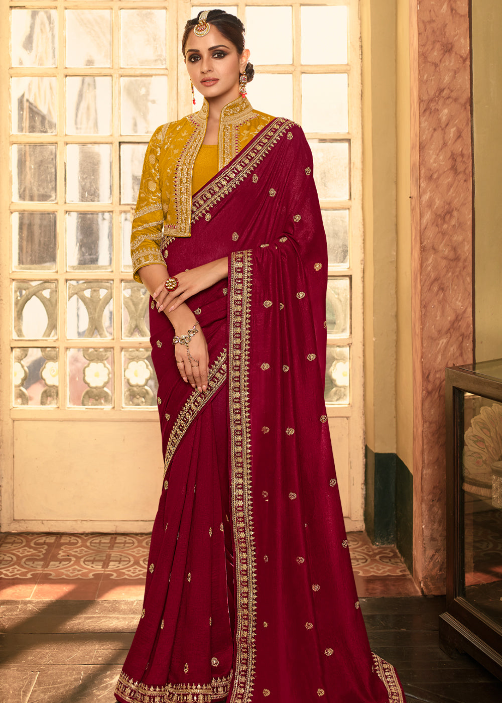 Buy MySilkLove Paprika Red Designer Embroidered Silk Saree Online